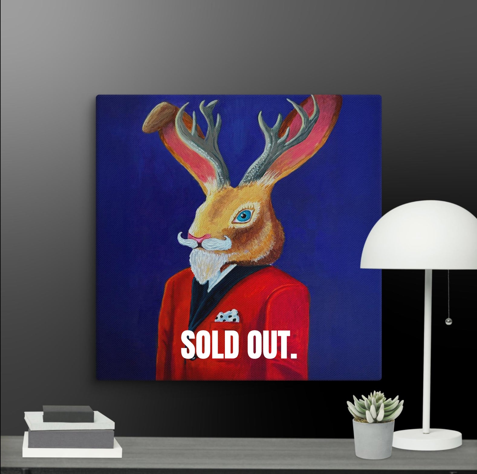 SOLD OUT. MORE IN SOON. Dmtri the Jackalope - Original painting print on canvas. 12x12