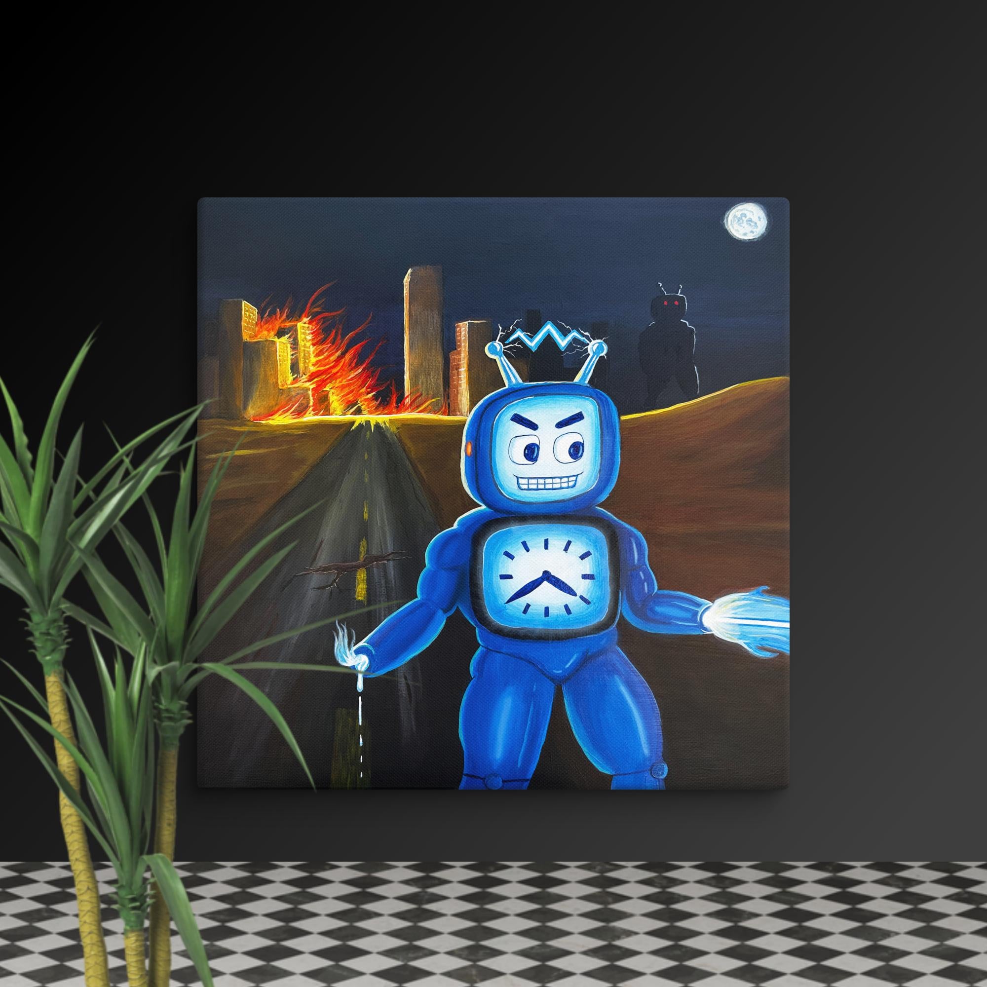 Robot Wars - Original painting print on canvas. 18x18